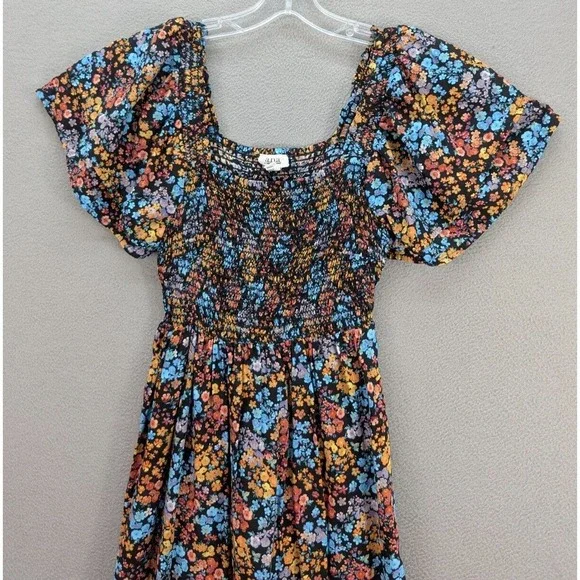 A.N.A Dress Women's Sz XS Floral Cottagecore Puff Sleeves Prairie Smocked Boho‎ - Picture 4 of 12